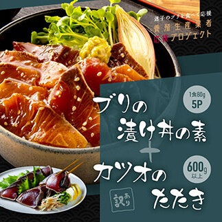 訳ありカツオたたき600g＋ブリ漬け丼80g×5P KYF120-AS